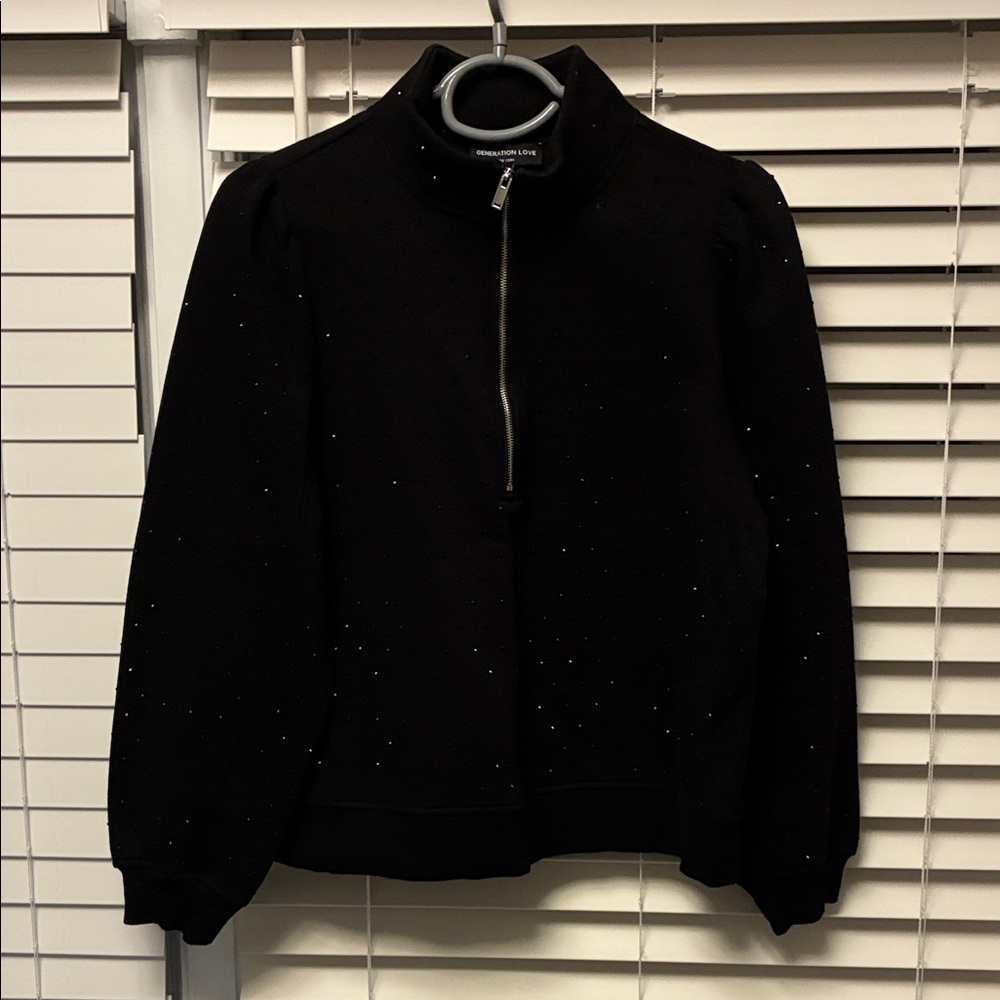 Generation Love Black Studded Zip-Up Sparkle Sweater M